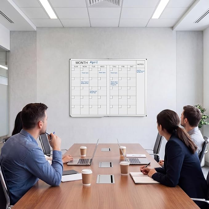 Large 48" x 36" Magnetic 1 Month Dry Erase Calendar White Board Foldable Whiteboard Calendar for Wall Mounted 2 in 1 Double Side Whiteboard with Dry Erase Board for Wall Office Home