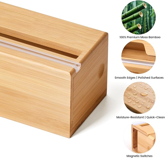 Compact 18 Inch Foil Dispenser & Butcher Paper Dispenser with Slide Cutter, Wall-Mount Bamboo Paper Roll Organizer for Kraft/Freezer/Wax Paper, for Countertop, Drawer or Cabinet