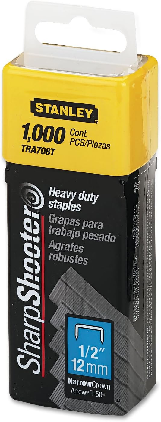 Stanley TRA708T Sharpshooter Heavy-Duty Tacker Staples, 1/2-Inch Leg Length, 1000/Box