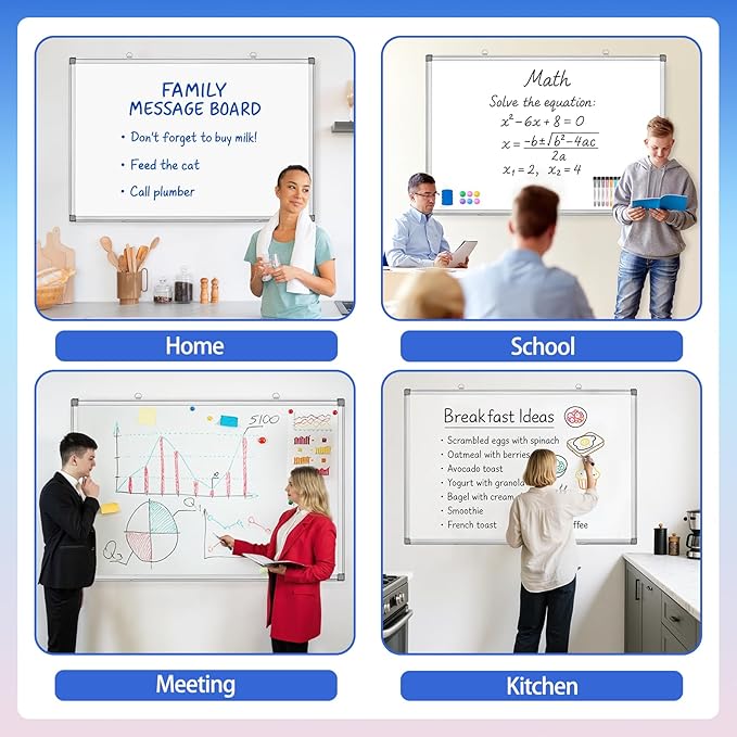 Grtard 36" x 24" Magnetic Dry Erase Board, Large Hanging Magnetic White Board with Aluminum Frame, Smooth Writing Presentation Whiteboard Suitable for Home, Office, Classroom & Kitchen