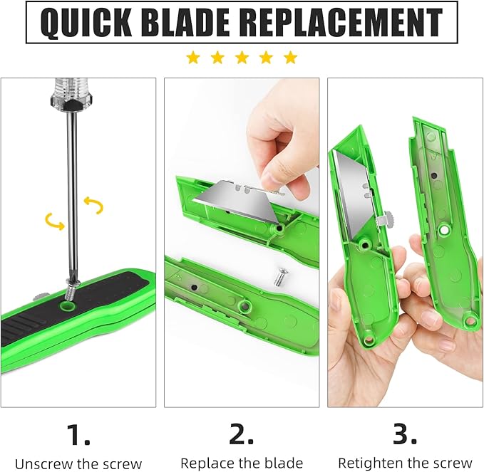 DIYSELF 4 Pack Box Cutter Retractable, Razor Knife with Auto Lock, Box Opener with 10 Blades, Box Knife, Sharp Utility Knife Retractable, Boxcutter for Cardboard, Carton, Drywall, Exacto Knife