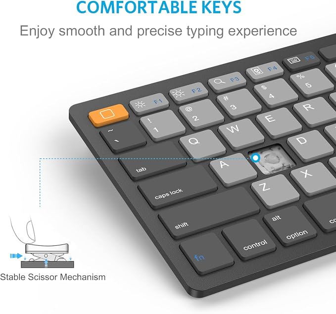 OMOTON Ultra-Slim Bluetooth Keyboard for iPad,iPad Pro/Air/Mini,iPhone | Stable Wireless iOS Keyboard with 12 Multimedia Keys, Portable for Office, Travel, School, Orange & Gray & Deep Gray