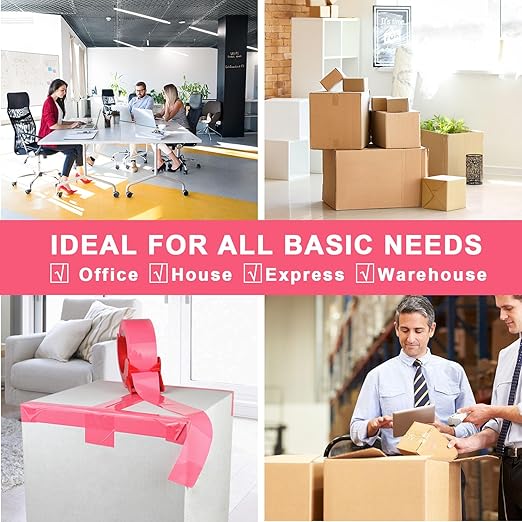 BOMEI PACK Rose Pink Packing Tape with Dispenser, 2.4 Mil 1.88 Inch x 110 Yards, 2 Refills Rolls Color Pink Box Tape for Moving, Shipping and Packaging