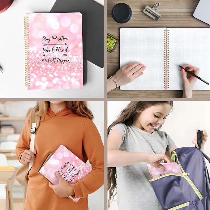 Cute Spiral Notebook journal A4 Aesthetic Pretty Design for Women Girls Kawaii with Pocket, 8.5 x 11 inch, Graph, Positive