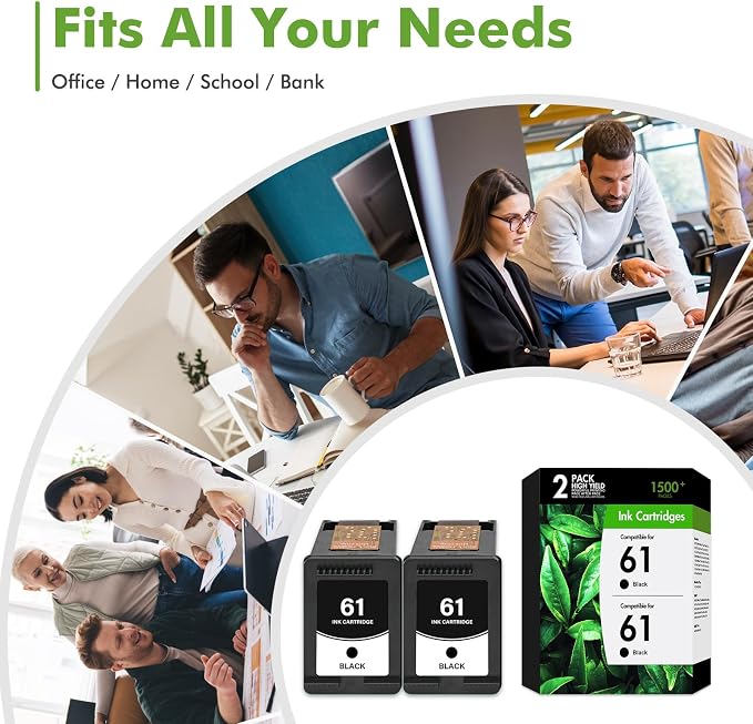 61 61XL Ink Cartridges for HP Printers Compatible for HP61XL 2-Pack Black | Compatible for HP61 Black Ink Cartridges Work for HP Officejet 4630 4635 Envy 4500 5530 4502 4501 Deskjet 1000 1010 Black
