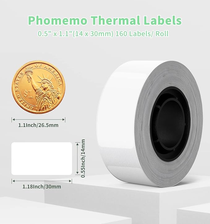 Phomemo D30 Thermal Labels, 0.55'' x 1.18'' Self-Adhesive Cute Stickers | Ideal for home storage, office, school supplies, kitchen jar marking & daily classification, Sleek Labeling, No Curl or Peel