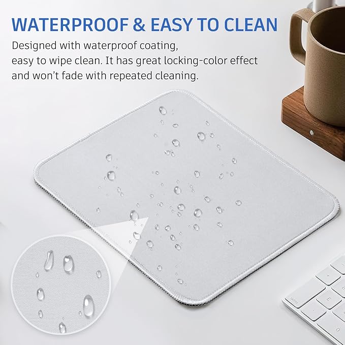 White Mouse Pad, Nice and Cute Mouse Pad, Splash-Proof Textured 10.2 x 8.2Inch, Stitched Edge Non-Slip Waterproof Rubber Mouse Pad