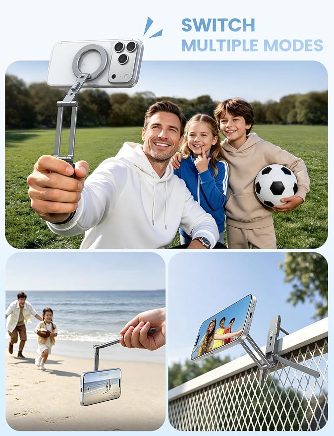 Lamicall for MagSafe Tripod Stand Dual-Side Magnet Camera Accessories Kits | 360° Upgraded Aluminum Magnetic Phone Tripod for iPhone 17/16/15 Pro Max Women Men Accessory Kits fit Vlog Silver