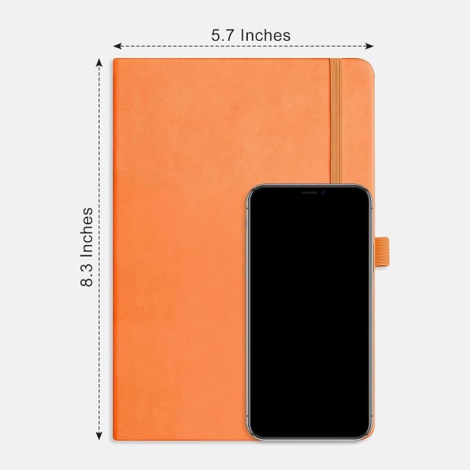 RETTACY Dotted Journal Notebook, 192 Pages, A5 Medium Size (5.7'' x 8.3''), Leather Hardcover, 100 GSM Thick Paper, for Journaling, Planning, Tracking (Orange)
