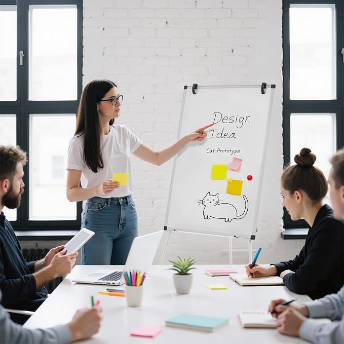 OLIXIS 40" x 28" Magnetic White Board with Stand, Standing Dry Erase Board, Whiteboard with 1 Dry Eraser & 2 Multicolor Markers & 4 Magnetic Pins, Aluminium Frame for Home, School, Office, White