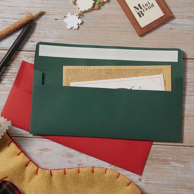 50 Pack #10 Business Envelopes, 4 1/8 x 9 1/2 Inches, Christmas | Green/Red Standard Business Envelopes For Christmas Greeting cards, Letter Mailing, Invitation