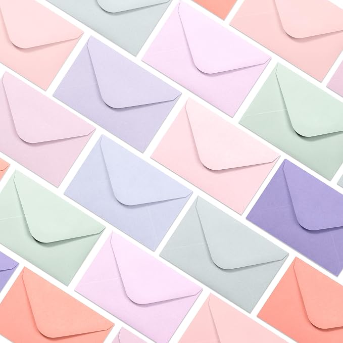 Gift Card Envelopes - 100-Count Mini Envelopes, Paper Business Card Envelopes, Bulk Tiny Envelope Pockets, 10 Pastel Colors, 4 x 2.7 Inches