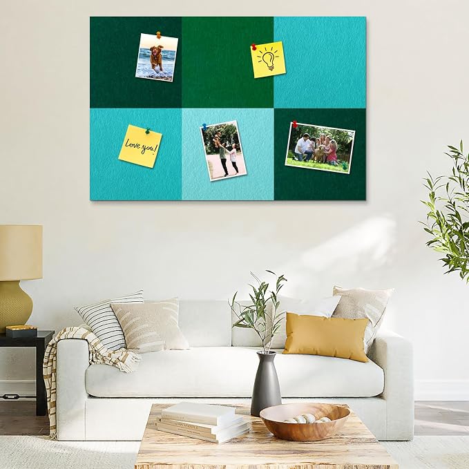 Square Felt Cork Bulletin Board Tiles, Self Adhesive DIY Felt Pin Board for Wall 30" x 20" with 35 Pushpins for Office School Home Wall Decor Stickers Memos Photos Display (Gradual Green)