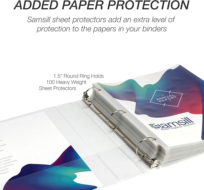 Samsill 12 Pack Durable 1.5 Inch 3 Ring Binders, Round Ring, Clear View Cover for Presentations, White