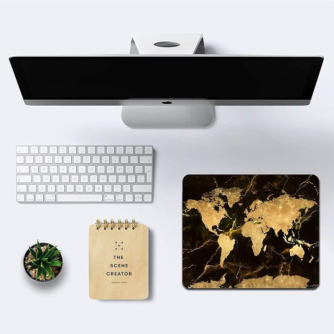 Square Mouse Pad, World Map Mouse Pad, Black Gold Marble Mousepad, Non-Slip Rubber Mouse Pad, Vintage Map Design Mouse Pads for Office, Work, Men, 9.5 x 7.9 Inch