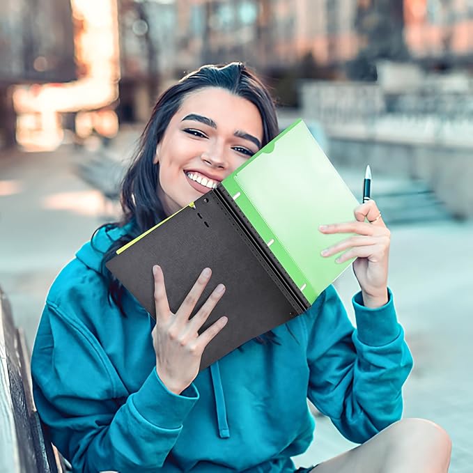 INFUN 1 Inch Telescoping 3 Ring Binder - 1PCS,Flexible Round Binder with Customizable Front Cover and Clear Catalog Pocket, 1 Inch Rings, Holds 8.5x11 inch Paper- Green
