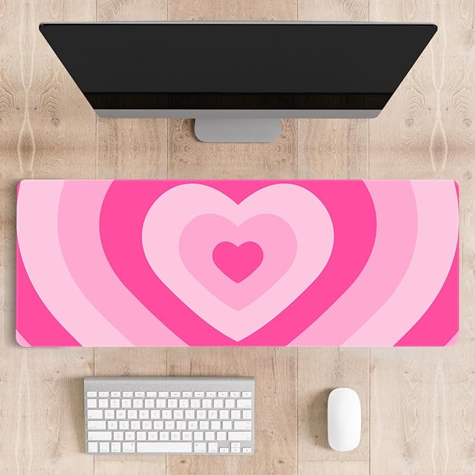 Mousepad Desk Mat Gaming Large Keyboard Cute Office Desktop Computer Laptop Hearts XXL Long Giant Big Kawaii Aesthetic Girly Pretty Design Women Girl Gamer Oversized Wide 30x12'' Mousepad