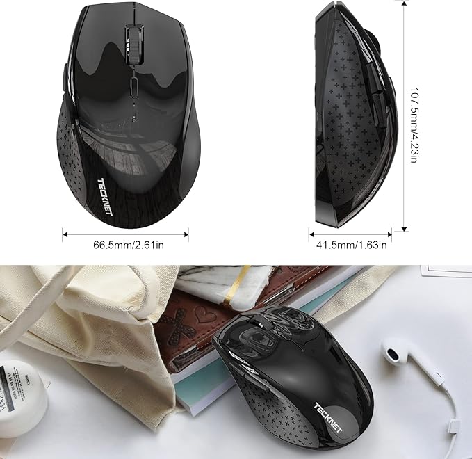 TECKNET Wireless Mouse, 2.4G USB Computer Mouse with 6-Level Adjustable 4800 DPI, 30 Months Battery, Ergonomic Grips, 6 Buttons Portable for PC, Chromebook, Mac (Black)