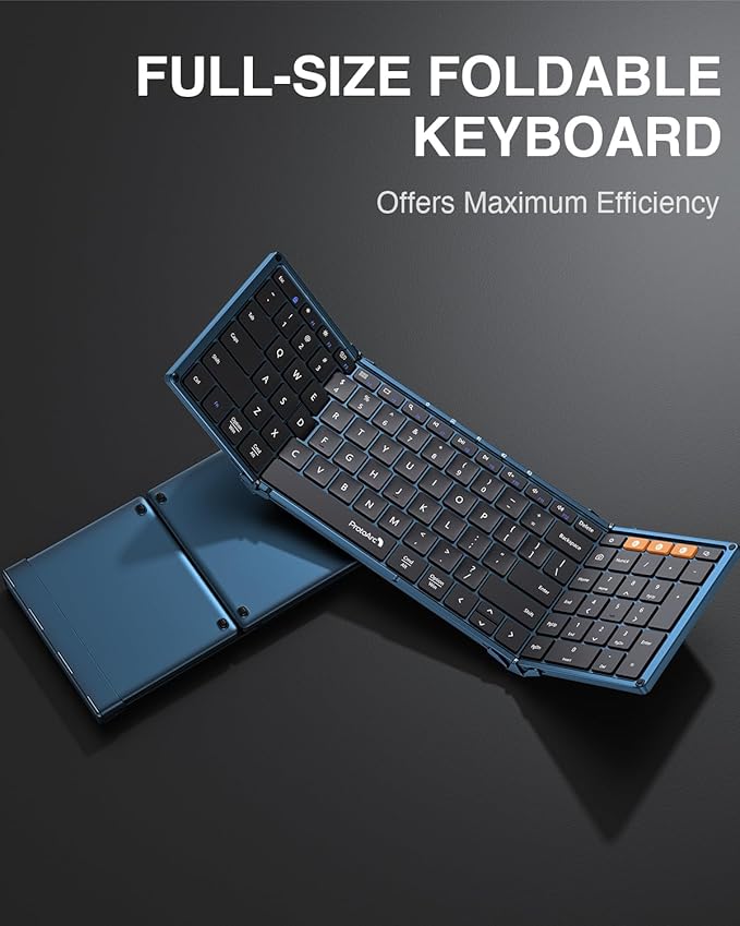ProtoArc XK01 Full-Size Foldable Bluetooth Keyboard for Travel, Blue | 105 keys, number pad, 0.65in keycaps, 3-device Bluetooth 5.1 switching, USB-C charging, for laptop tablet phone