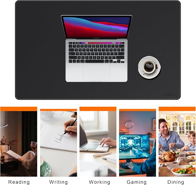 Mydours 36" x 24" XL Large Desk Mat - PU Leather Full Desk Mouse Pad, Black | Extended PU Leather Surfaces Desk Pad for Home Office - Gaming Mouse Pad for Keyboard Laptop Computer