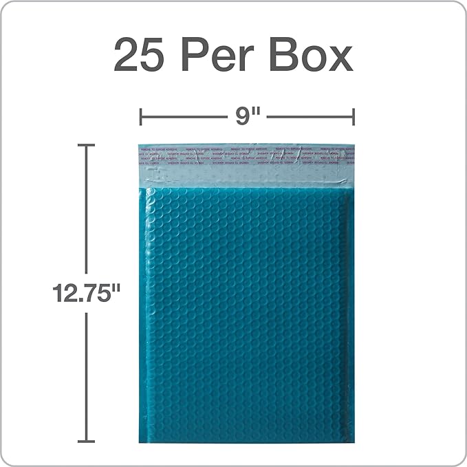 Quality Park Bubble Mailers, 8.25 x 11 Shipping Envelopes, Water Resistant Blue Poly Padded Envelopes, Redi-Strip Peel Off Closure, 25/Box (QUA85867), Letter