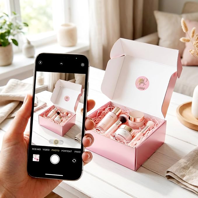 7"x5"x2" Glossy Pink Shipping Boxes, 50 Pack Corrugated Cardboard Mailing Boxes for Small Business Packaging, Shipping Phone Cases, Stationery