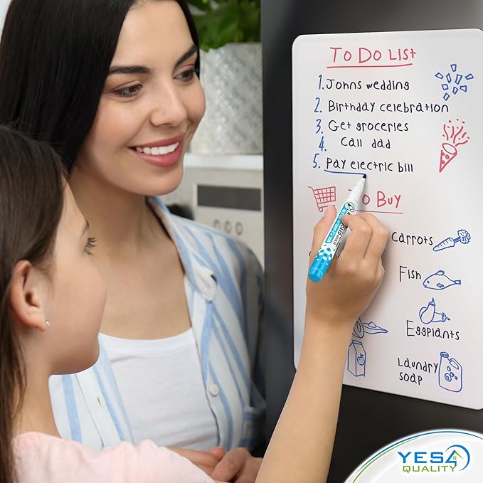 Magnetic Dry Erase White Board Sheet for Fridge - 17x11 - Stain Resistant Technology with 3 Markers & Big Eraser with Magnet - Small Refrigerator Whiteboard Planner Organizer - by Yes4Quality