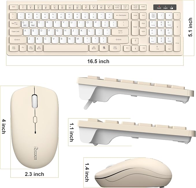 Wireless Keyboard and Mouse Combo Silent for Office and Home(Latte Color-B) | 2.4G Full Size Silent Cordless Keyboard with Tilt Legs,3-Level DPI Quiet Mouse,for Windows/Mac OS/Desktop/Laptop/PC
