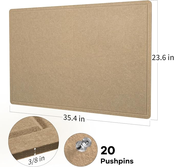 Felt Bulletin Board 36x24 inches, Decorative Pin Board for Home & Office | Cork Board Alternative for Wall with Push Pins, Display Mood Board for Photos, Notes & Reminders