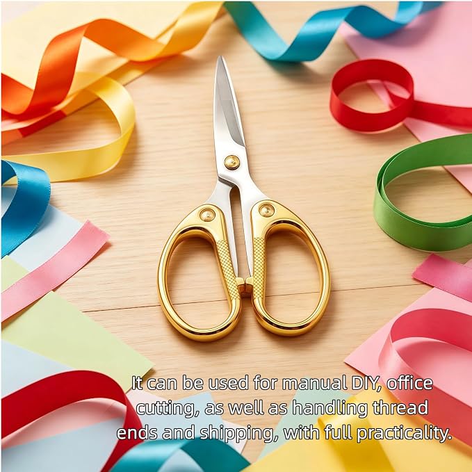 5" Heavy Duty Scissors with Ultra Sharp Blades and All Stainless Steel Comfort Grip Handles - For Office, Home, School, Sewing and Crafts (Gold)