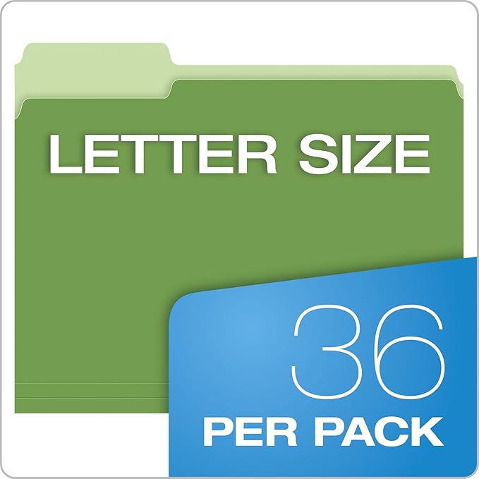 Pendaflex Colored File Folders, 36 Pack, Letter Size (8.5" x 11"), 3 Tabs, Durable Paper, 4 Colors: Green, Yellow, Red & Blue, Color-Coding for School, Office & Home Document Organization