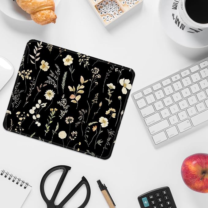 FROGIGO Mouse Pad with Stitched Edges - Dark Floral Mousepad Set for Women, 9.25 x 7.75 inch Washable Desk Pad, Non-Slip Rubber Base, Office Home Laptop Accessories - Midnight Botanical-2 Pack