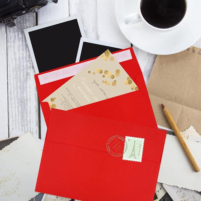 70 Packs of Invitation Envelopes, A2 Envelopes Red Postcard for 4.5x5.5 for Invitations, Self Seal for Photos RSVP, Greeting Cards