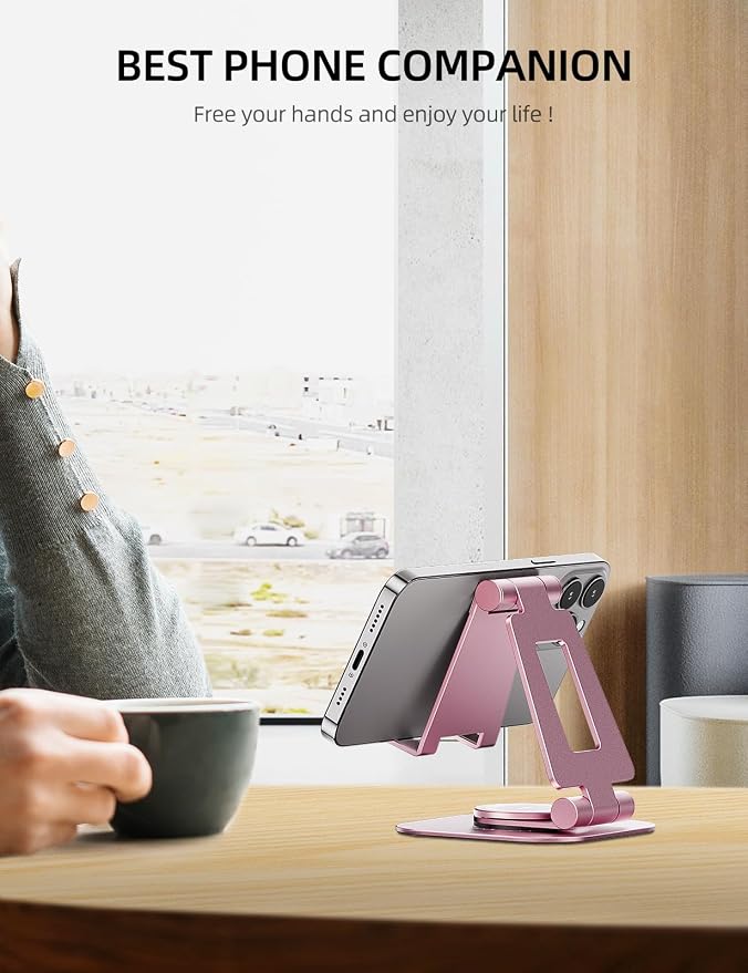 Nulaxy 360° Rotating Multi-Angle Adjustable Phone Stand, Rose Gold | Portrait and Landscape Viewing, Foldable Design, Thick Case Friendly, Compatible with All Phones and Nintendo Switch