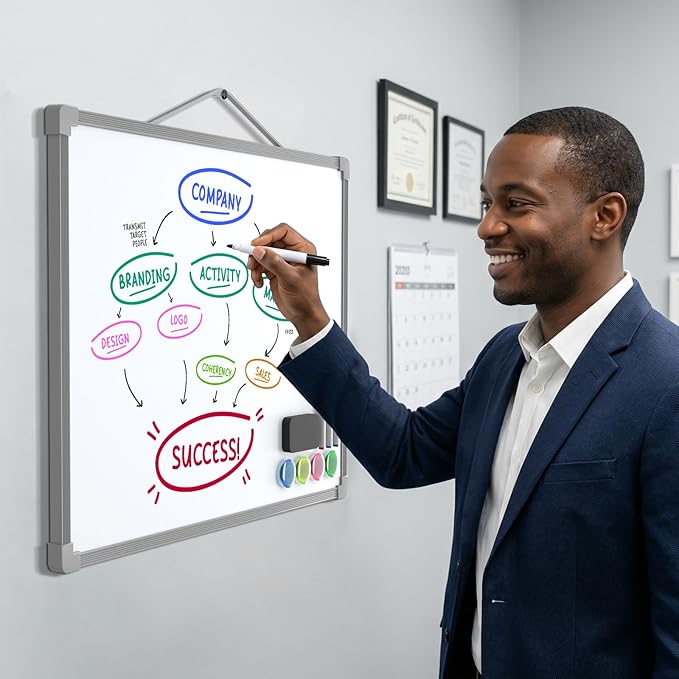 MaxGear Double-Sided Dry Erase Board for Wall, 16"x12", Grey Frame | Small Dry Erase White Board, Includes 3 Markers & 4 Magnets, Portable Whiteboard for Planning, Drawing, Memo, to Do List