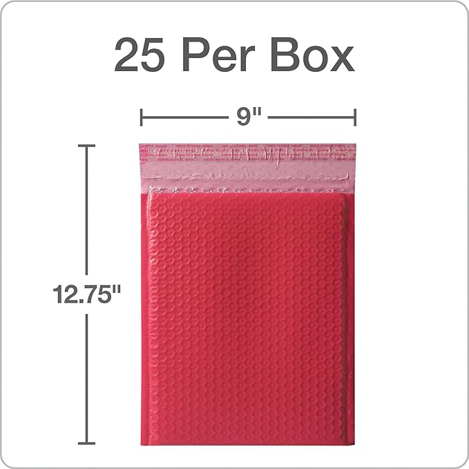 Quality Park Bubble Mailers, 8.5 x 11 Shipping Envelopes, Water Resistant Red Poly Padded Envelopes, Redi-Strip Peel Off Closure, 25/Box (QUA85869)