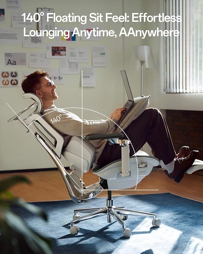 Hbada X7 Smart Ergonomic Chair, Office Chair, with Fully Automated Lumbar Tracking, 4D Adjustable Headrest, 720ยฐ Adjustable Armrests, Ventilated Seat Cushion, Swivel, Grey