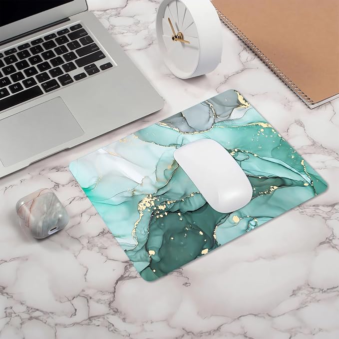 Turquoise Marble Mousepad, Computer Mouse Pad Teal, Luxury Swirl Mice pad for Computer, Non-Slip Rubber Modern Ink Art Green Mouse Pads for Laptop Desk Women Office Desktop, 9.5 X 7.9 Inch
