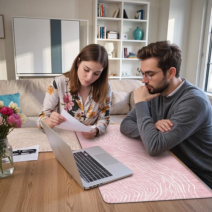 iCasso Large Desk Mat Pink,Big Mouse Pad with Stitched Edges | Aesthetic Anti-Slip keyboard Mat for Women,Cute Girly Desk Cover Protector Work from Office Home