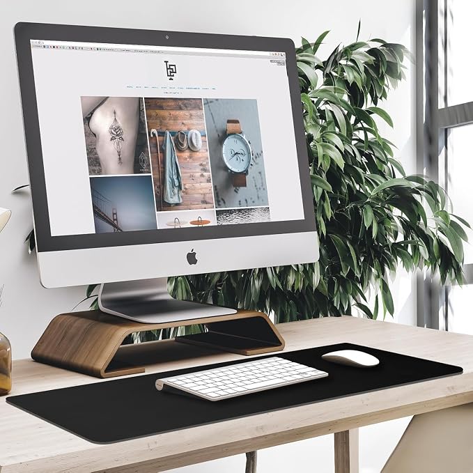 39.1" x 23.5" Waterproof Fabric Desk Pad, Black | Rubber Anti-Slip Base Stitched Edges No Curling Fits Laptop Keyboard and Mouse Smooth Office Mat Large Mouse Pad Work Game