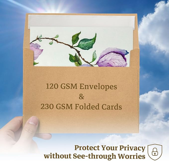 Goefun 100 Pack Brown Kraft Blank Cards and Envelopes 5x7 | Goefun A7 Envelopes Self Seal with Folded Brown Cardstock 5x7 for Invitations, Wedding, Birthday & All Occasions