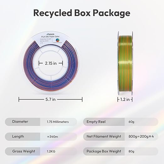 AMOLEN 3D Printer Filament Bundle, Triple Colors Coextrusion Silk PLA Filament 1.75mm +/-0.02mm,Shiny Color Change 3D Printer Filament for Most FDM 3D Printer 200g X 4 Pack
