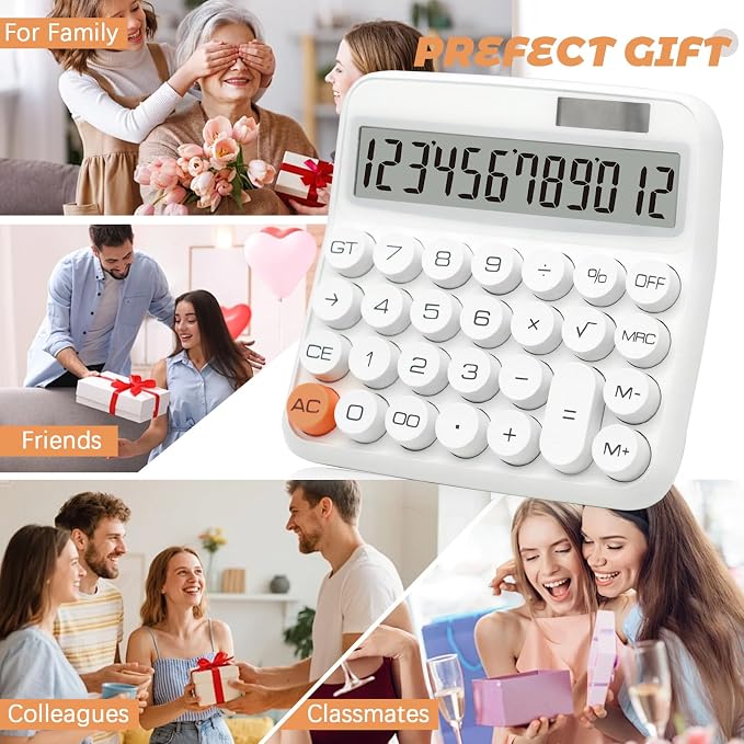 White Calculator, Big Button Calculator with Large LCD Display | White Calculator for Desk , Solar Calculator Powered by 2 Modes, White Desk Accessories