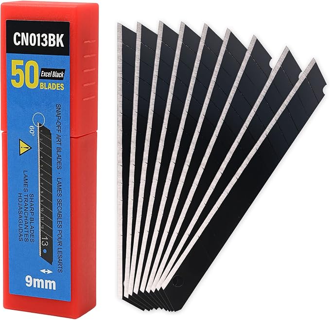 9mm Utility Knife Replacement Blades, 60 Degree Snap Off Carbon Steel Blades for Retractable Cutting Knives, Hobby, Craft Knife, Box Cutter 100PCS-Black