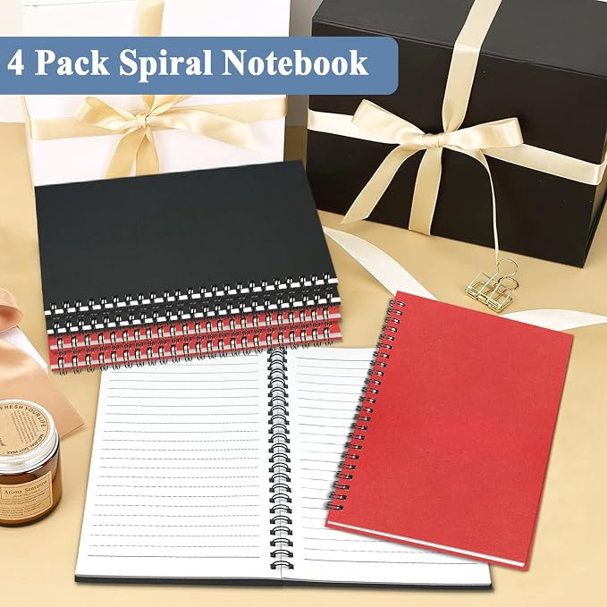 4Pack Spiral Notebook, 5.7x8.3” Small Notebooks for Work 120 Page Note Pads | Multipack Blank Kraft A5 College Ruled Notebook Journal Spiral Bound for Writing Lined Notepad for Office School Journaling