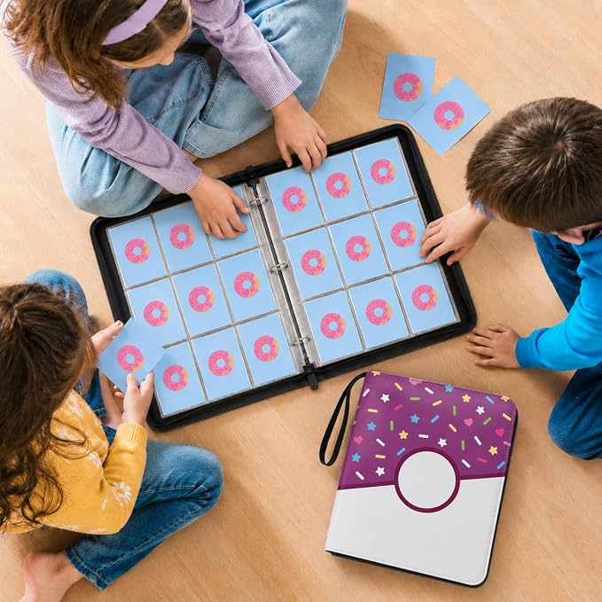 9 Pocket Card Binder 900 Card Holder Album, Purple Donut Trading Cards Holder Zipper Binder for Girl Teen Collection (Purple Donut, 900 Pocket)