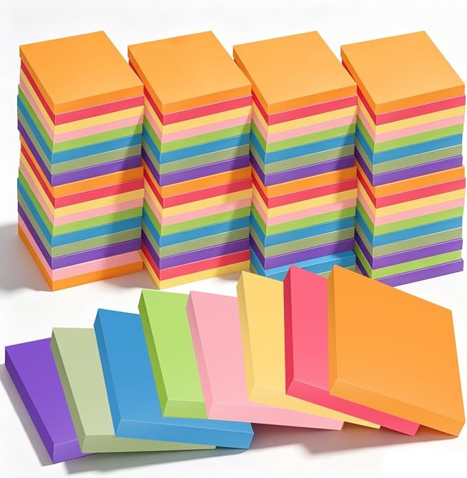 80 Pack of 3x3 Inch Sticky Notes Self-Stick Memo Pads - 4800 Sheets in Total! Great for Home, Office & School