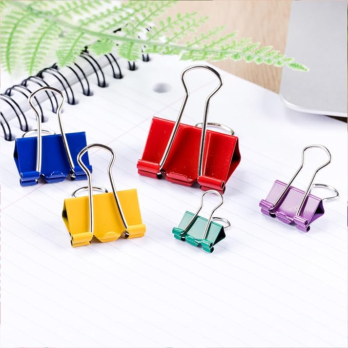 Mr. Pen- Metal Binder Clips, 100 pcs, Assorted Sizes | Colored Binder Paper Clips, Bulk Paper Clamps for Office Supplies, Home, School, Business, Document Organizing