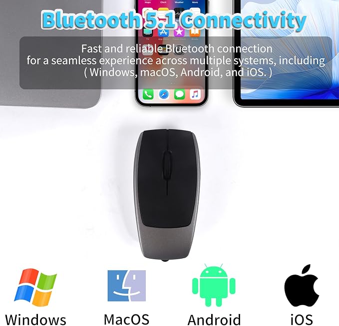 Mini Bluetooth Wireless Mouse with TF Card Reader, Rechargeable, Silent Click, Portable for Laptop, PC, Travel, Office & Home Use (Grey)