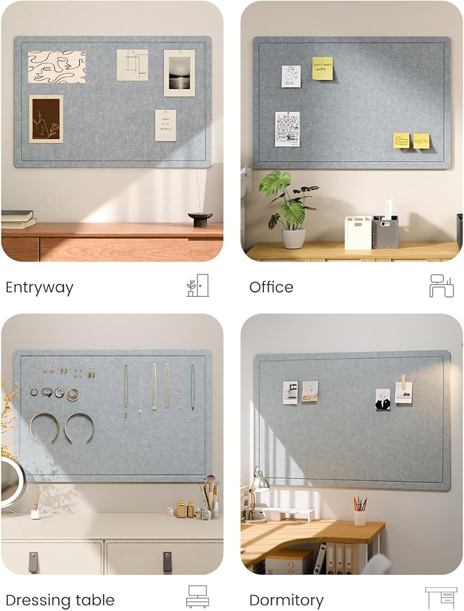 Fluxynara 35.4" x 23.6" Bulletin Board, Blue Gray | Cork Board Alternative with 12 Removable Adhesive Tabs, Foldable Felt Pin Board for Home, Office, Classroom & Dorm